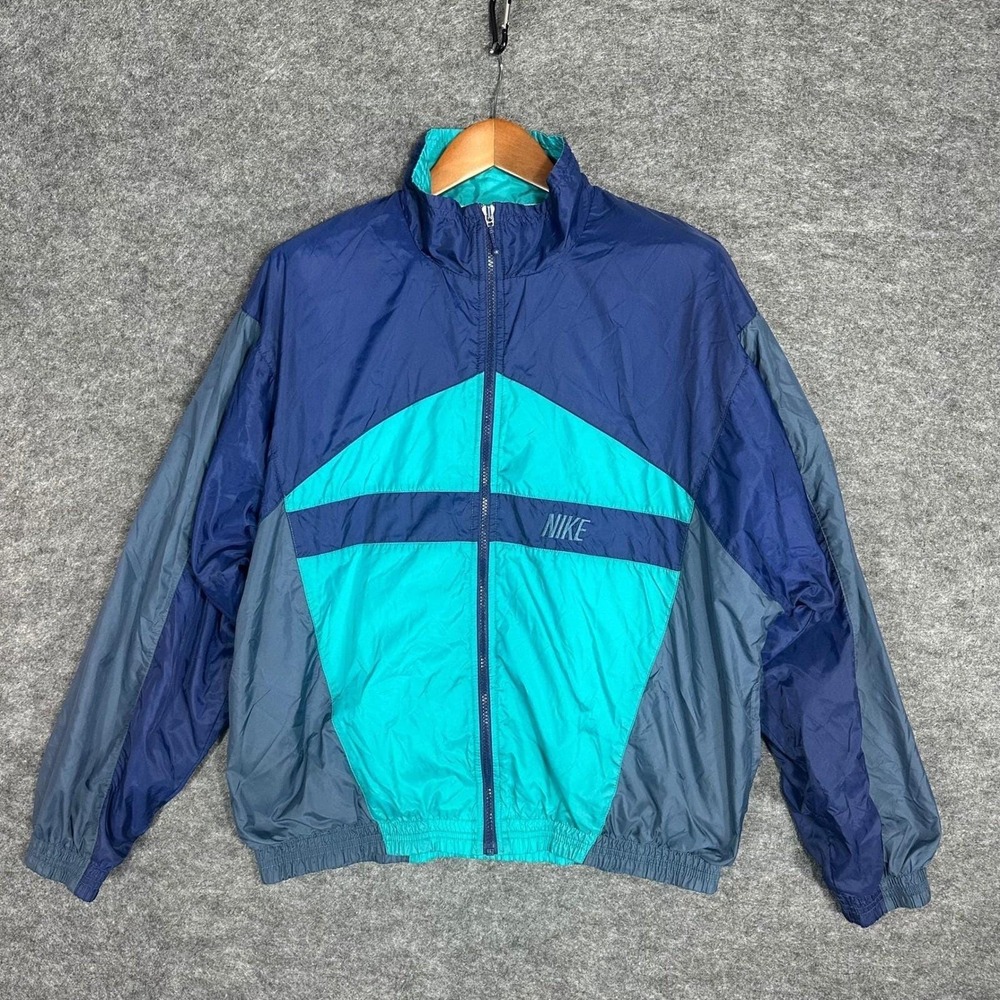 Vintage Nike Colorblock Windbreaker Jacket Men's Large Blue Teal Gray‎ Athletic